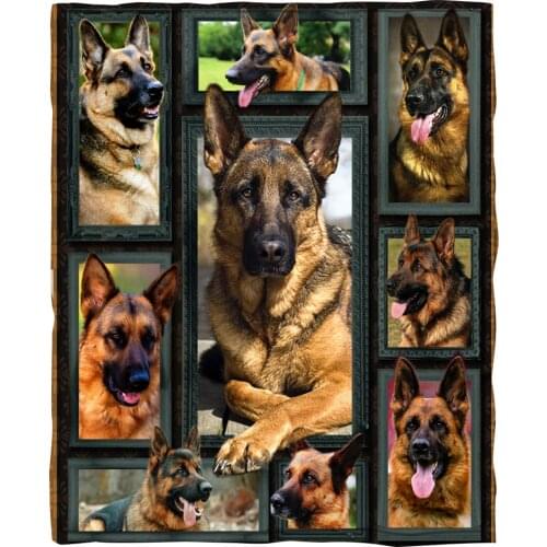Flannel Blanket 3D German Shepherd Dog Soft Blanket Sofa Couch Bed Plush Cozy Warm Bedroom Blankets for Adult and Kids