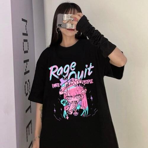 Anime Girl Kawaii Tops y2k Harajuku Streetwear Women Short Sleeve O-Neck Casual Clothes Tee Punk Hip-Hop emo Graphic T-Shirts