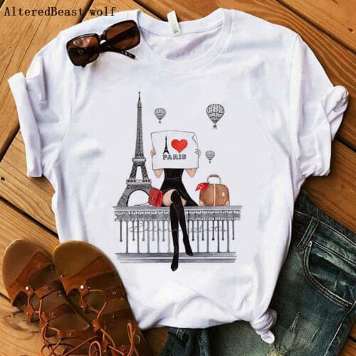 I love Paris print t shirt women summer Paris Eiffel tower T-Shirt women Short Sleeve casual loose tops tee vogue loose t shirt