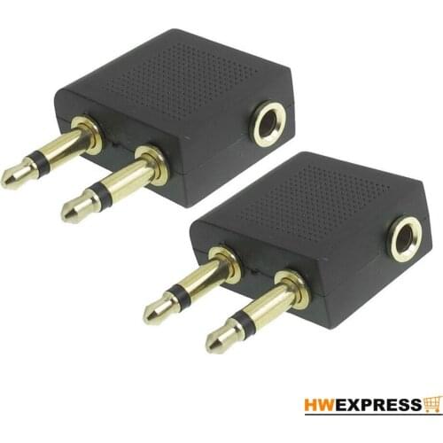 HWEXPRESS Wholesale 10 Pcs Plated 3.5mm Female to Double Male F/M Airplane Headphone Socket Adaptor