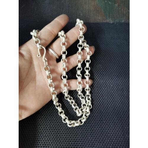 China old Tibet silver carving chain necklace