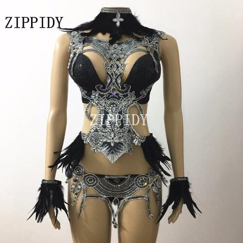 3 Colors Bright Sequined Feather Bar Short Outfit Stage Costume Nightclub Female Singer Prom Wear Fashion Dance Show Clothes Set
