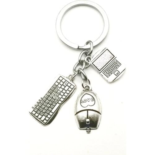 Creative New Love Mouse Keyboard Pendant Keychain Laptop Computer Keyring Jewelry Men Women Gift Charm Bag Key Chain Souvenir