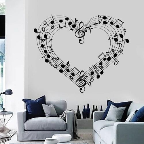 Sheet Music Wall Decal Love Heart Musical Studio Bedroom Living Room Home Decor Vinyl Window Stickers Music Notes Art Mural C085