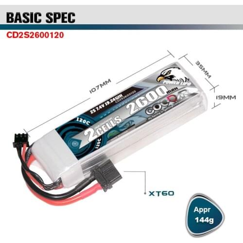 CODDAR 2600mAh 2S 7.4V 120C Lipo Battery With XT60 Plug For Fixed Wing RC Quadcopter FPV Racing Drone Helicopter Parts