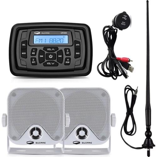 Marine Stereo Bluetooth Media Receiver Boat Radio Audio System Car MP3 Player+4 inch Marine Speakers+FM Antenna+USB Audio Cable
