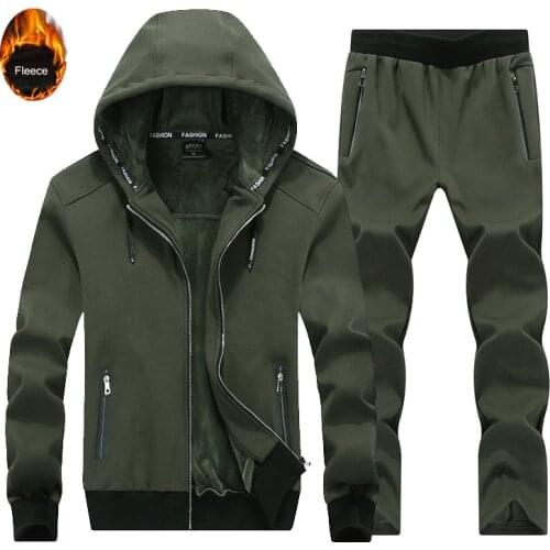 2Pcs Winter Velet Running Set For Men High Quality Sportswear Autumn Hooded Sweatshirt Sport Suit Workout Streetwear L-9XL