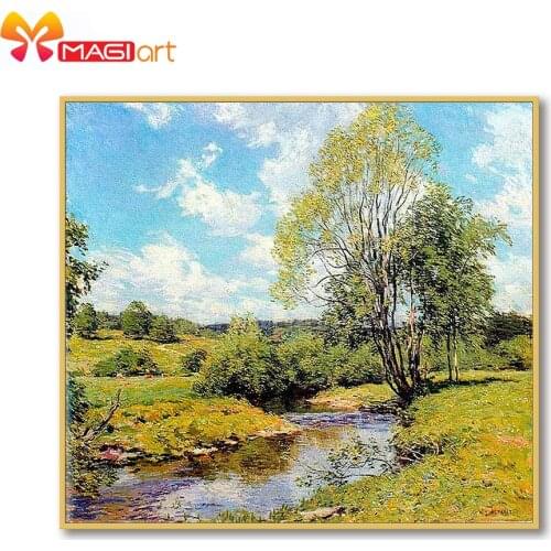 Cross stitch kits Embroidery needlework sets 11CT water soluble Canvas Patterns 14C Full Landscape Trees-NCMS168