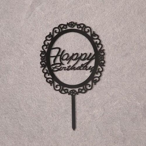 New Happy Birthday Cake Topper Acrylic Gold Black Garland Cake Toppers For Birthday Party Cake Decorations Baby Shower Supplies