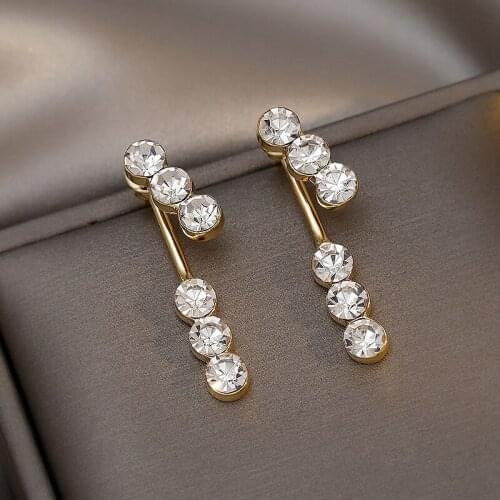 Origin Summer Exaggeration Rhinestone Long Tassel Dangle Earring for Women Femme Temperament Gold Color Metallic Earring Jewelry