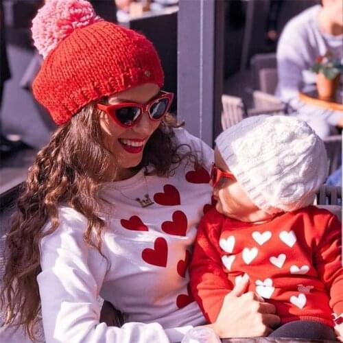 Autumn New Heart Love Sweatshirts Family Matching Outfits Clothes Long Sleeve Hoodies Shirt for Mom and Daughter