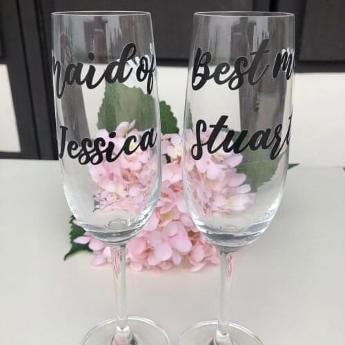 Personalised Name Sticker maid of hour bridesmaids Vinyl Decal Adhesive Wedding Wine Glass