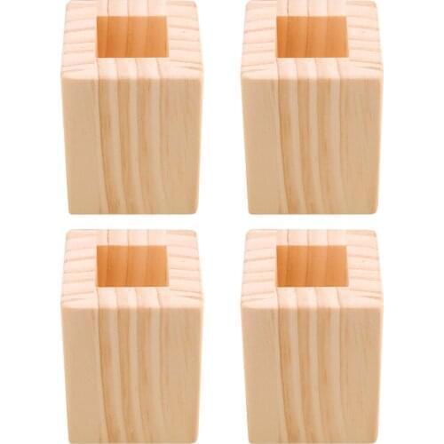 4Pcs 6x6x8.3cm Up to 5cm Height Closed Square Lift Wood Bed Desk Riser Lifter Table Furniture Feet Lifts Storage