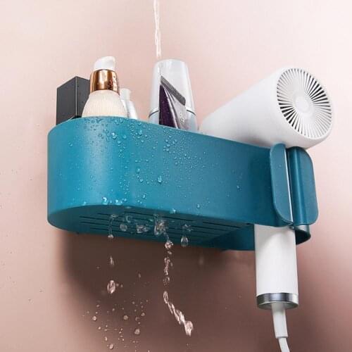 1 Set Punch-free Air Blower Shelf Strong Bearing Convenient Hair Dryer Holder Blowing Drier Shelf Storage Organizer for Bathroom