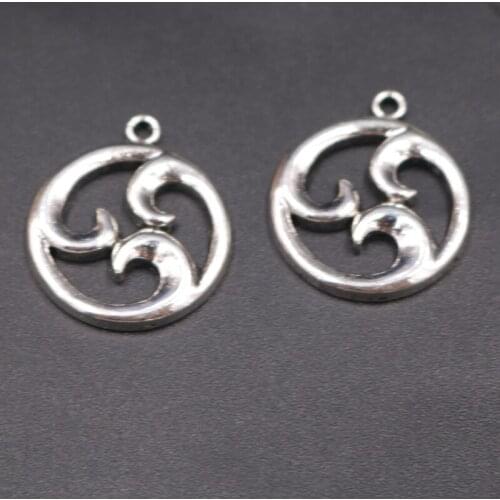 20pcs Silver Plated Hollow Round Triple Wave Pendant Ocean Beach Necklace Metal Accessories DIY Charms Jewelry Crafts Making