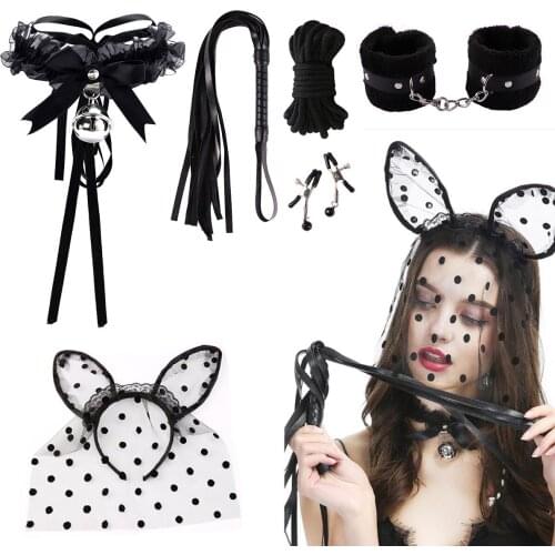 Appealing 6-piece Set Alternative Bundle Bondage Set Sex Toys Adult Sex Products Couples Flirting Handcuffs Collar Whip Toys