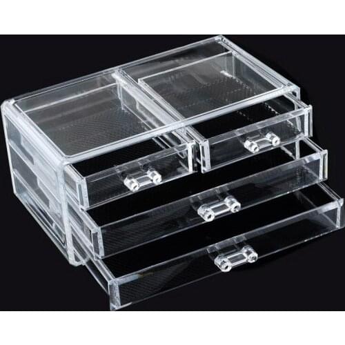 Transparent 3 Layer Drawers Four Storage Box Cosmetic Makeup Jewelry Organizer Home Storage
