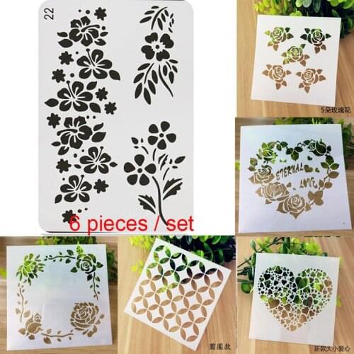 6pc Stencil Bullet Journal Rose Painting Template Plastic Scrapbooking Stamp Embossing Decor Office School Supplies Reusable
