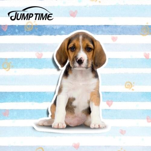 Jump Time 13cm x 9.8cm Cute Pet Dog Car Stickers and Decals Beagle Waterproof Vinyl Car Wrap Bumper Window Laptop Sticker