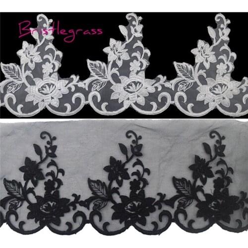 BRISTLEGRASS 1 Yard Embroidered Lotus Flower Vine Tulle Mesh Lace Trims Applique Patches Bridal Wedding Dress Costume DIY Sewing