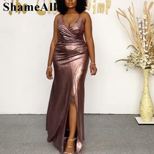 Plus Size Shiny Shirt Maxi Dress Elegant Long Sleeve with Belt 4XL Street Wrap V Neck Glittery Golden Loose Long Party Dresses