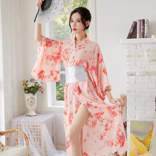 Women Kimono Long Cherry Blossom Kimono Improved Japanese Night Gown Skirt Yukata Photo Performance Stage Suit