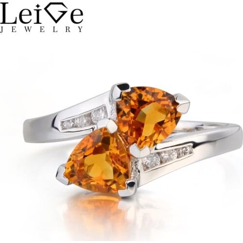Leige Jewelry Real Natural Citrine Ring Engagement Ring Trillion Cut Yellow Gemstone 925 Sterling Silver Ring Gifts for Women