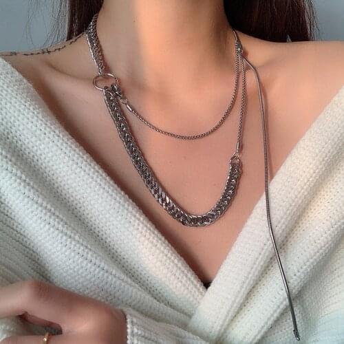 2021 Fashion Punk Multilayer Metal Gold Silver Color Chain Necklace Crystal Lock Pendant Necklace for Women Jewelry