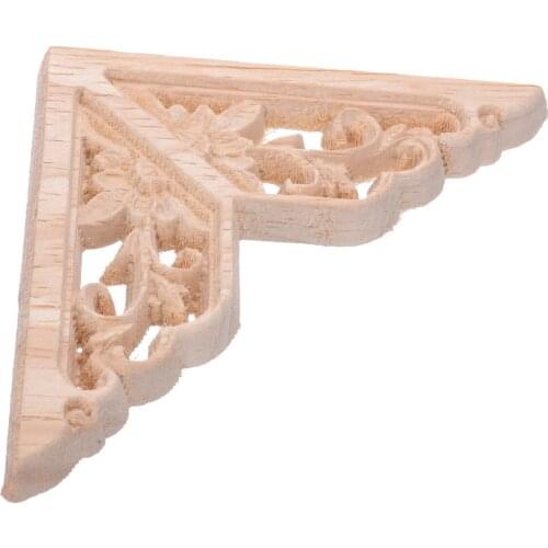 1Pc Unpainted Triangle Wood Applique Frame Carved Corner Onlay Applique Carving Pattern Door Wall Decor Furniture Craft