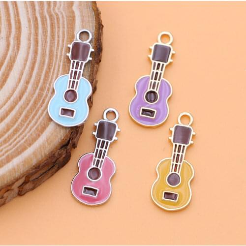 10Pcs Enamel Gold Color Guitar Music Charm Pendant for Jewerly DIY Making Bracelet Women Necklace Earrings Accessories Findings