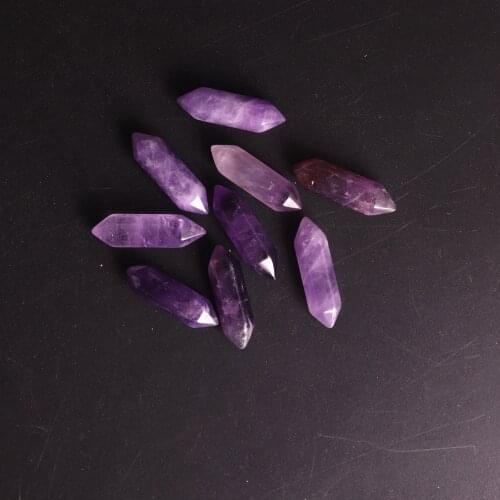 100PCS Pure Natural Stone Amethysts Suspension Gem Stone Purple Crystal Quartz Bullet Hexagonal Pendulum Jewelry Pendant Beads