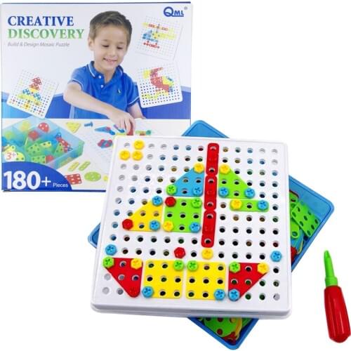 182Montessori Educational Drill Puzzle Toys for Kids DIY Screw Toys Kids Tool Kit Boy Jigsaw Mosaic Design Kit Building Toy Gift