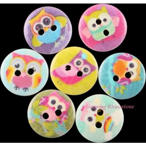 30pcs Mixed Owl 2 Holes Wooden Sew On Buttons Animal Bird Sewing On Button Scrapbooking 15mm For DIY Kids Garment Dress Party