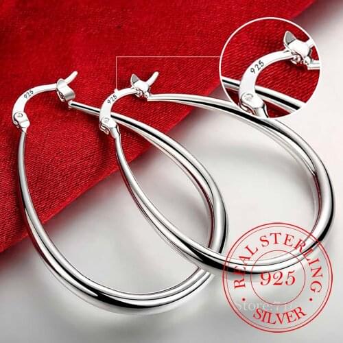 41MM 925 Sterling Silver Smooth Circle Big Hoop Earrings For Women Lady Fashion Charm High Quality Wedding Jewelry Gift