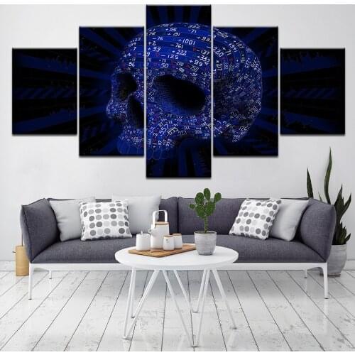 5 Pieces Number Skull Blue Pictures Painting Home Decoration Wall Art Pictures HD Canvas Painting Modern Pictures Artwork