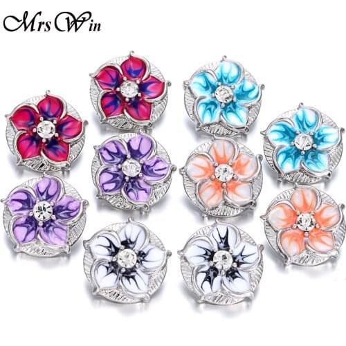 6pcs/lot New Flower Snap Button Jewelry Rhinestone Metal 18mm Snap Buttons Fit 20mm 18mm Snap Button Bracelet Necklace