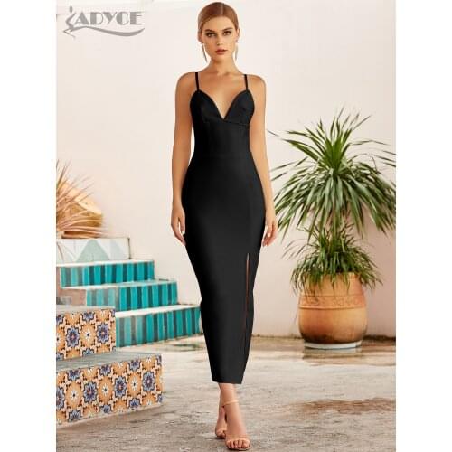 Adyce New Summer Women Bodycon Bandage Dress 2021 Sexy V Neck Spaghetti Strap Club Celebrity Evening Runway Party Maxi Dresses