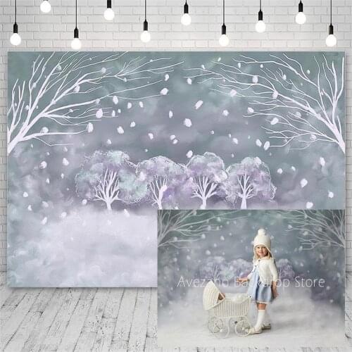 Avezano Merry Christmas Backdrops Winter Oil Painting Snowflake Bokeh Forest Photography Background Photo Studio Photocall Decor