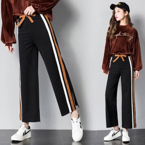 Womens Fashion Wide Leg Pants Women High Waisted Elastic Waist Loose Pants Striped Long Casual Trousers Wide Leg Pants