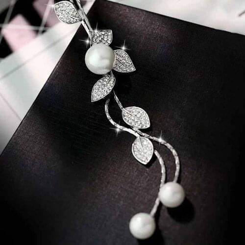 Sweater Necklace Pearl Crystal Leaves Flowers Chain Pendant Jewelry Decoration Leaves Bead Fashion For Women LXH