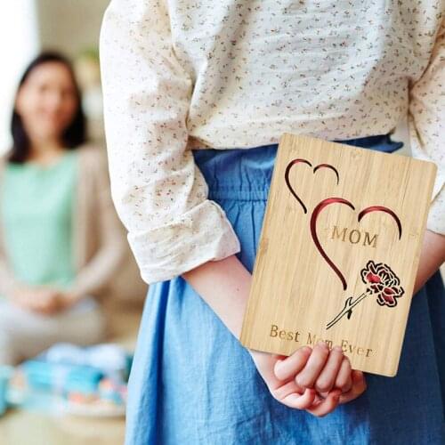 Wooden Greeting Card, Letter Heart Patterns Handmade Cards DIY Gift for Mothers Day Thanksgiving Day