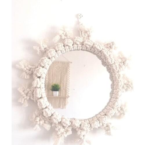 Home Decor Macrame Mirror Handmade Tapestry Makeup Mirror Compact Bohemia Decoration Home Bedroom Decorative Mirrors Wall Mirror