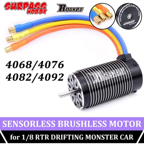 SURPASS HOBBY Rocket 4068 4076 4082 4092 Sensorless Motor Waterproof Brushless Motor 5mm for 1/8 RC Car RTR Scx10 Trx4 Traxxas