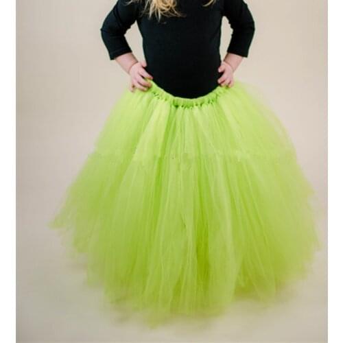 Fluorescent green Christmas Girls Tutu Skirt Fluffy Tulle Kids Girl Skirts Birthday Party Children Princess Ball Gown Long Skirt