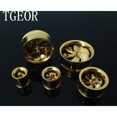 HOT internally thread gold fan ear tunnel 1pcs mixed gauges surgical Stainless Steel fan Flesh Tunnel free