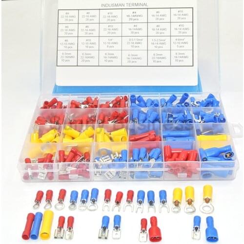 373Pcs 24value Assorted Insulated Electrical Wire Terminals Crimp Connector Spade Butt Ring Fork Set #4 to 1/4"