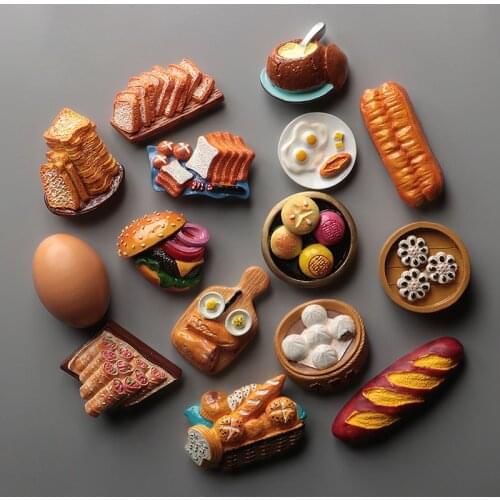 3d fridge magnet refrigerator paste food Baguette bread egg Bread basket toast hamburger refrigerator decoration collection gift