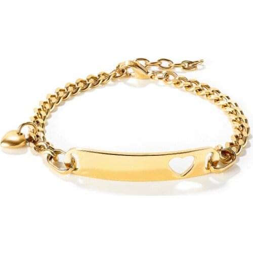 Stainless Steel Minimalism Gold Heart Long Bar Women Bracelet Bangle Jewelry Gift For Him