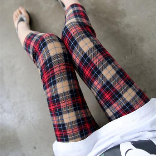 YSDNCHI Womens Fashion Clothes Plaid Print Leggings High Waist Fitness leggins Ladies Short Pencil Pants XXL Plus Size Trousers