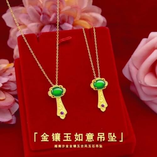 FASHION 14K GOLD NECKLACE PENDANT WITHOUT CHAIN FOR WOMEN GREEN STONE JADE PENDANT JEWELRY FOR GIRLS PARTY BIRTHDAY GIFTS